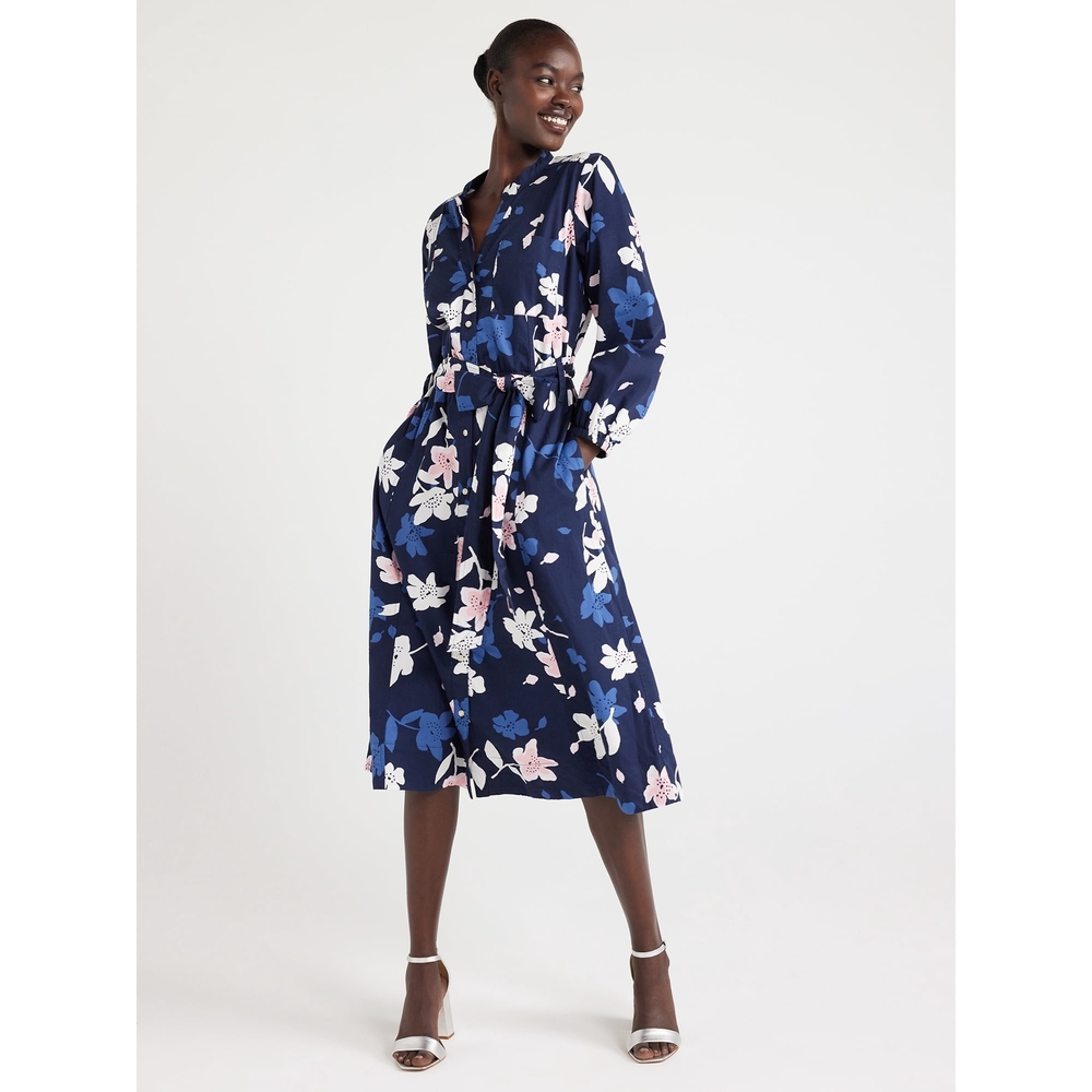 free assembly belted midi dress XS $36 navy floral NWT